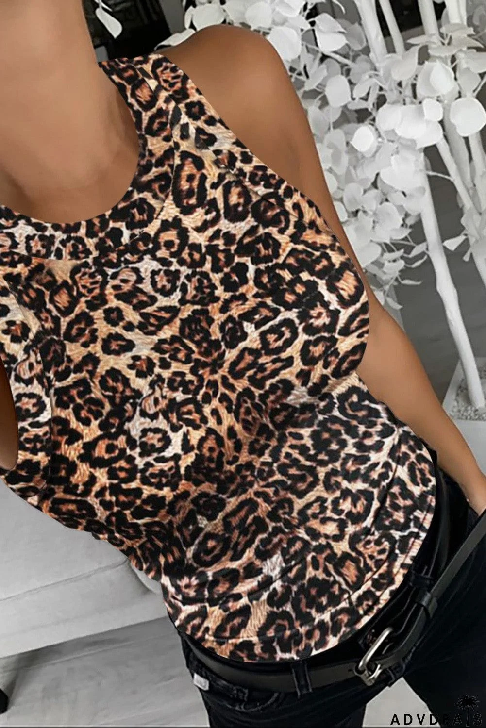 Print Crew Neck Tank Top