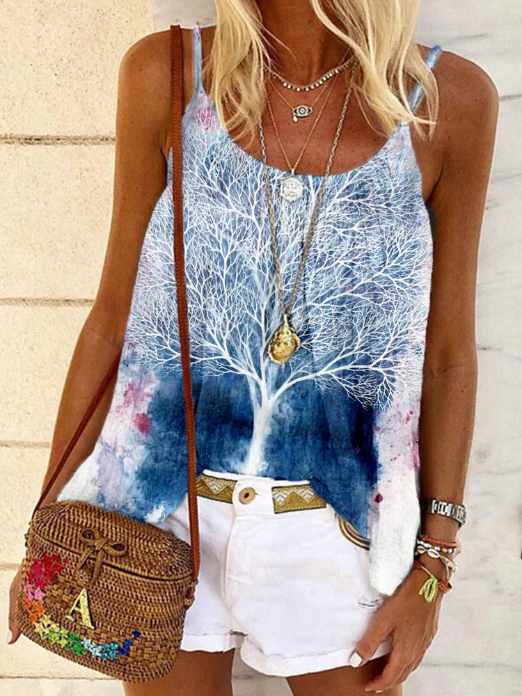 Comstylish White Tree Art Comfy Flowy Cami Top