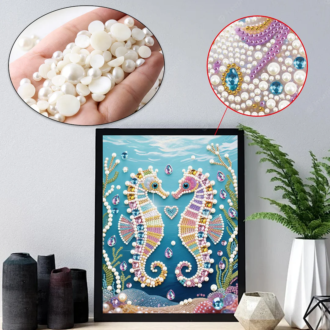Green Seahorse DIY Partial Diamond Pearl Painting Art Kits 30x40cm Special Shape Pearl Gem Paintings Picture Arts Craft for Adults Beginners Home Wall Decor