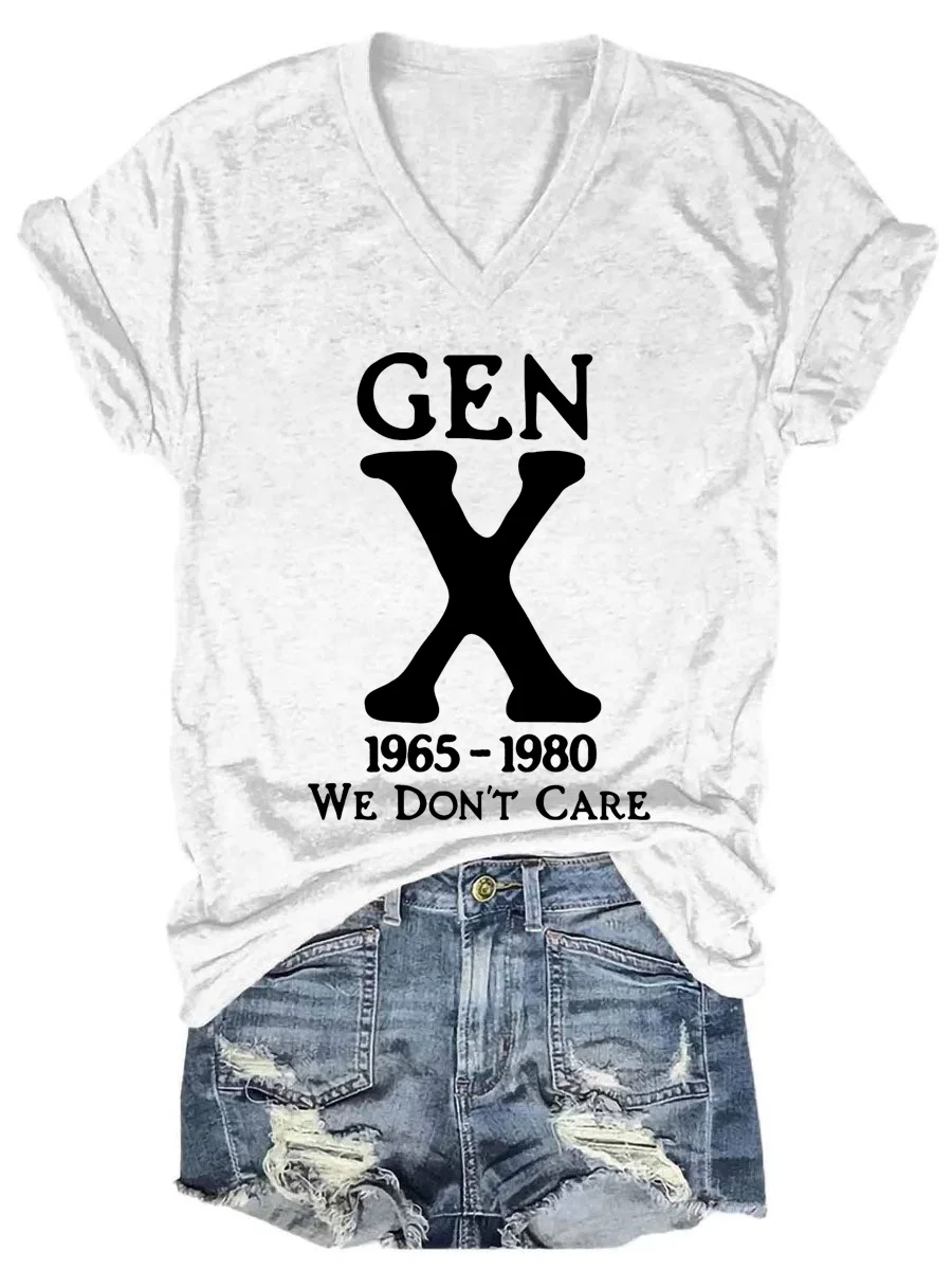 Gen X 1965-1980 We Don't Care V-neck T-shirt