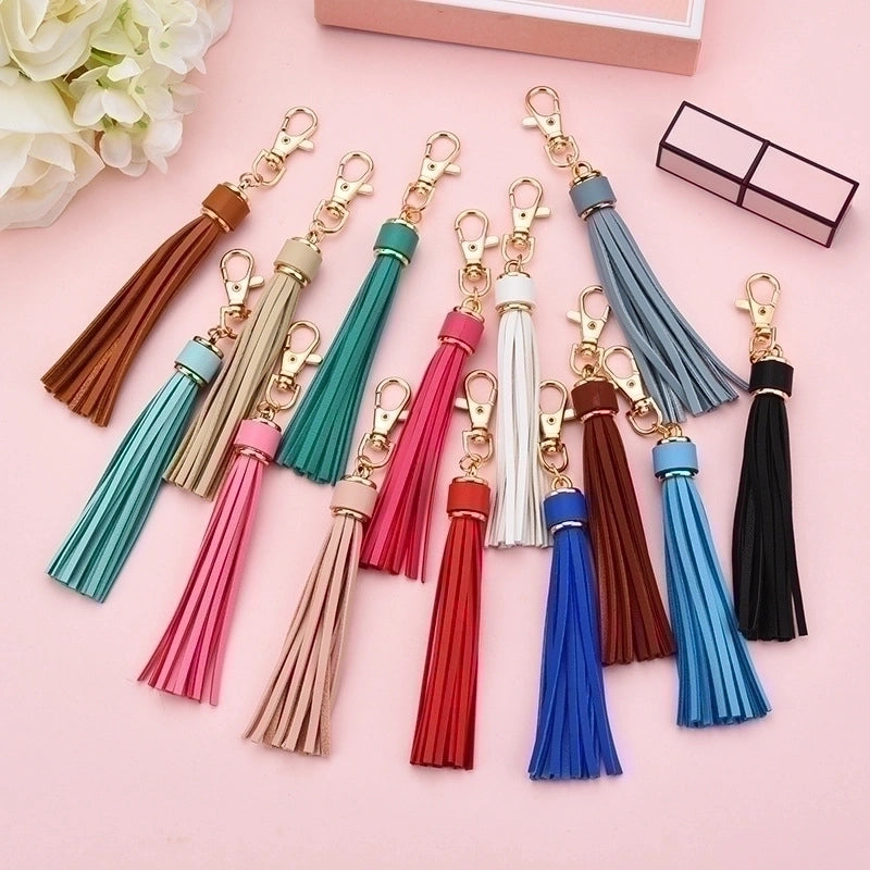 5 Pieces Fashion Tassel Pu Leather Women’S Keychain