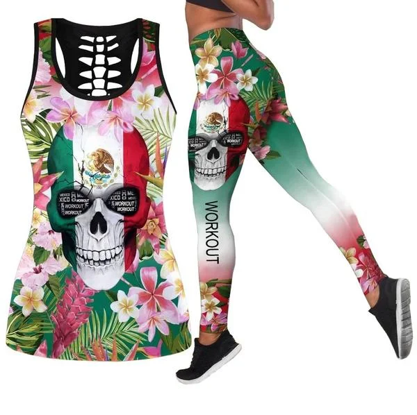 Flower Skull Combo Hollow Tanktop & Legging sets