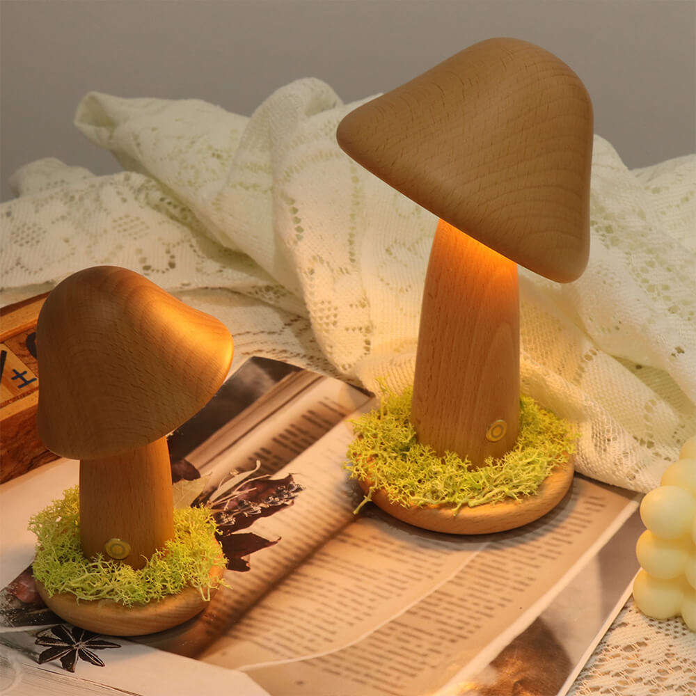 Solid Wood Mushroom Night Light