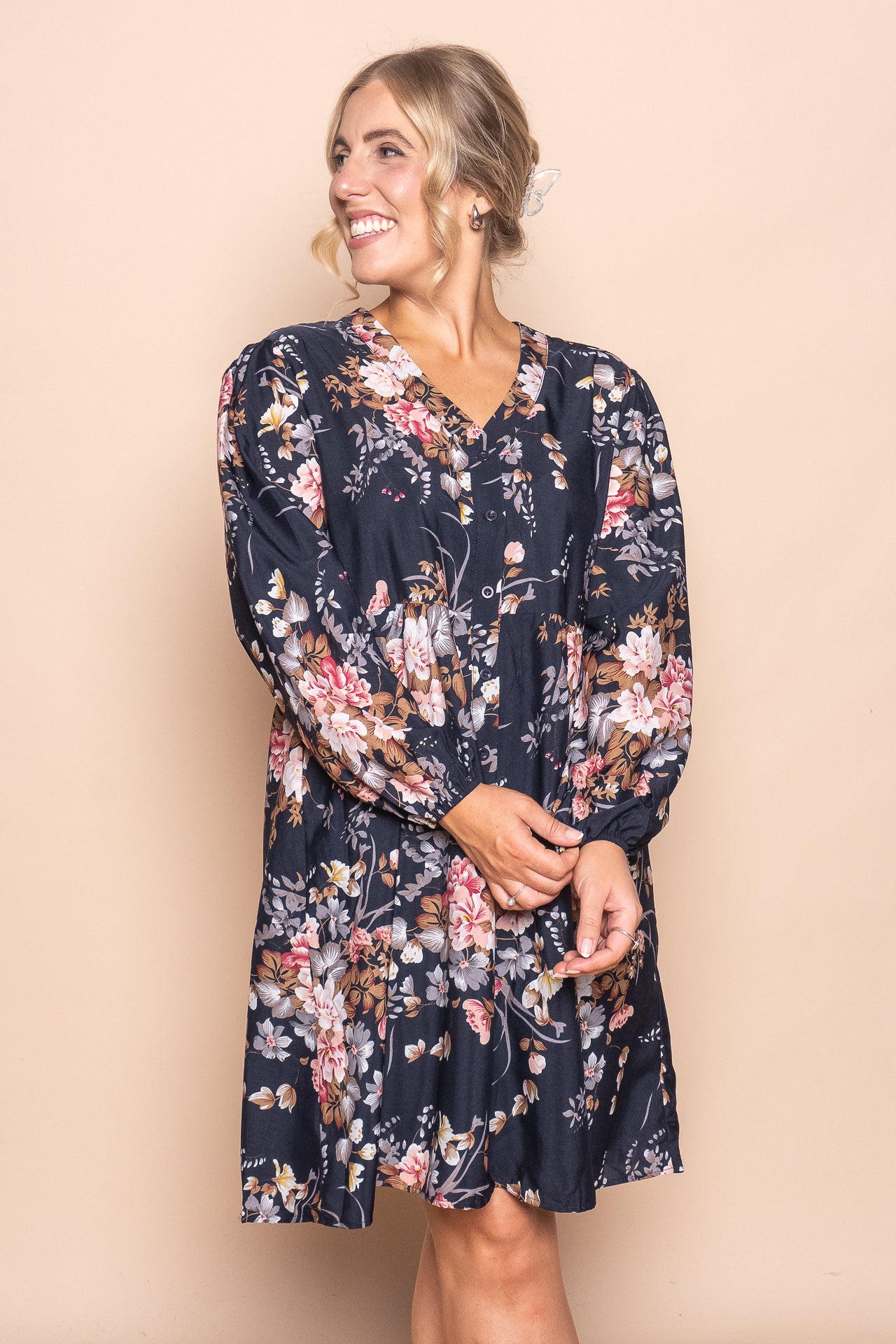 Ella-Ray Floral Dress in Navy