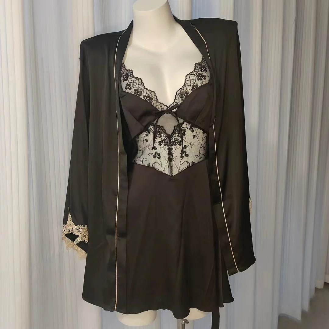 Sdrawing Sdrawing Sexy Lace Bathrobe Simple With Soft Ice Skate High Quality Night Goibeth 2025 New Lace Morning Robe