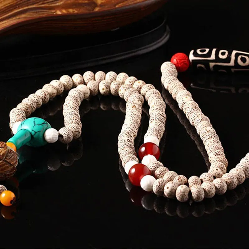 Bodhi Seed Nine-Eye Dzi Bead Turquoise 108 Beads Blessing Bracelet Necklace Mala