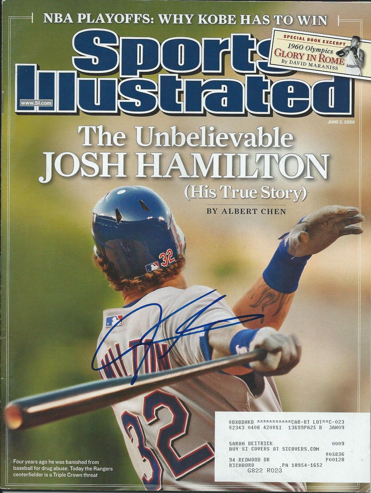 **GFA Sports Illustrated *JOSH HAMILTON* Signed SI Magazine AD2 COA**