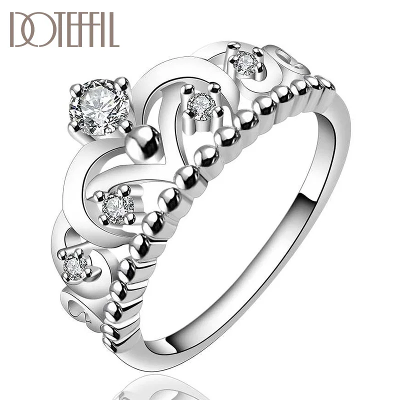 DOTEFFIL 925 Sterling Silver AAA zircon Crown Ring Classic For Women Jewelry