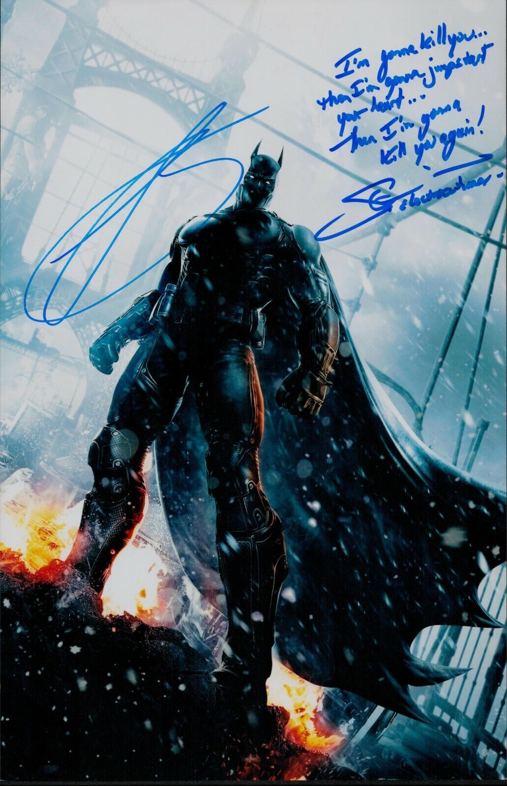 Troy Baker +1 Signed 11x17 Batman Arkham Origins Authentic Autographed Photo Poster painting