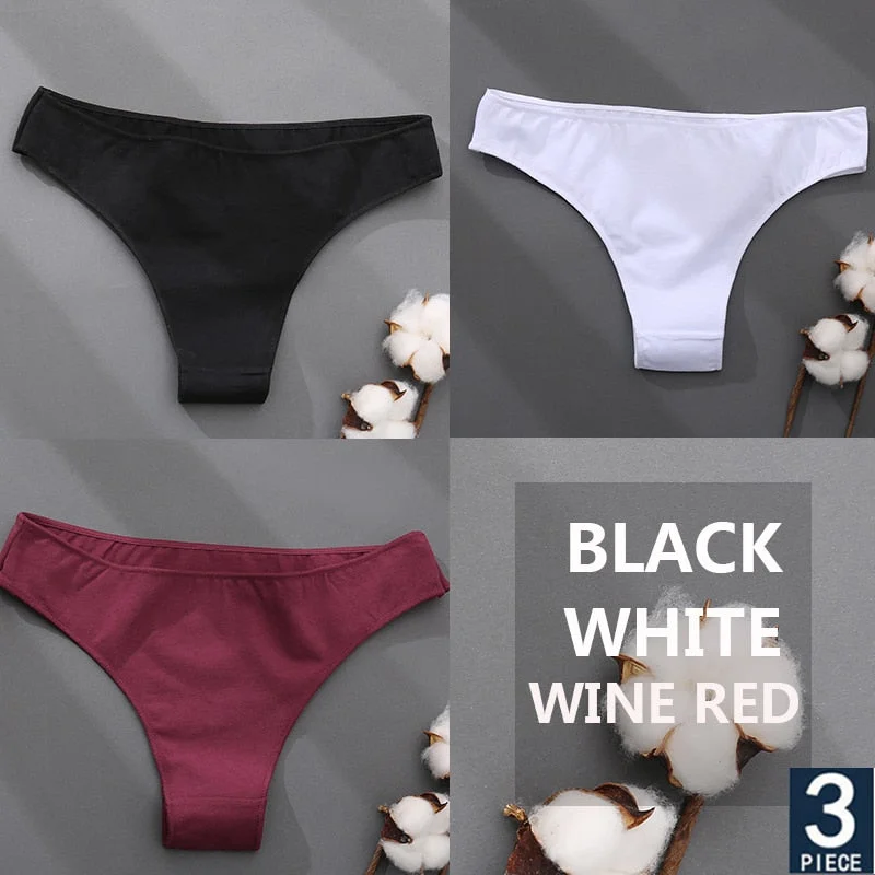 FINETOO 3PCS/Set Cotton Thong Women's Underwear M-XXL Woman Bikini Underpants Femme 7 Colors Breathable Girls Lingerie Panties