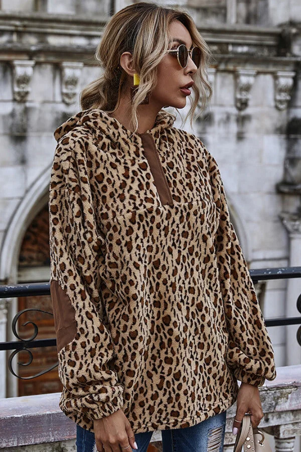Fashion Casual Leopard Print Flocking Hoodie