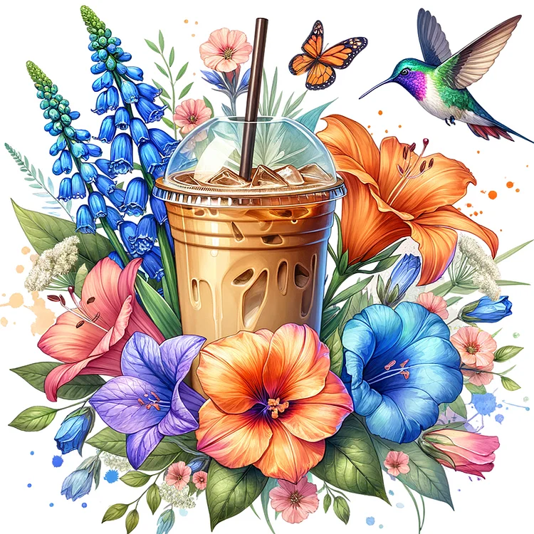 Coffee And Flowers And Birds 40*40CM (Canvas) Full Round Drill Diamond Painting gbfke