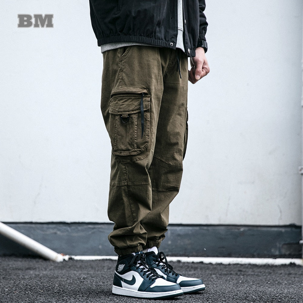 Aonga 2025 Spring American Casual Cargo Pants Men Japanese Streetwear Loose Fashion Joggers Harajuku Army Green Jogging Trousers aonga