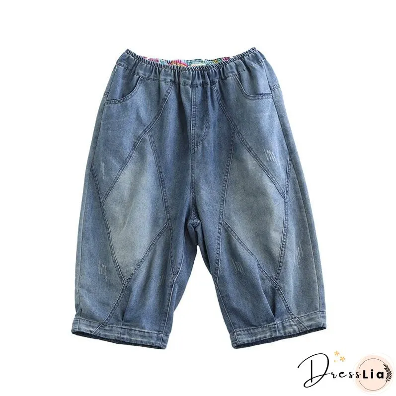 Retro Summer Loose Patchwork Denim Shorts