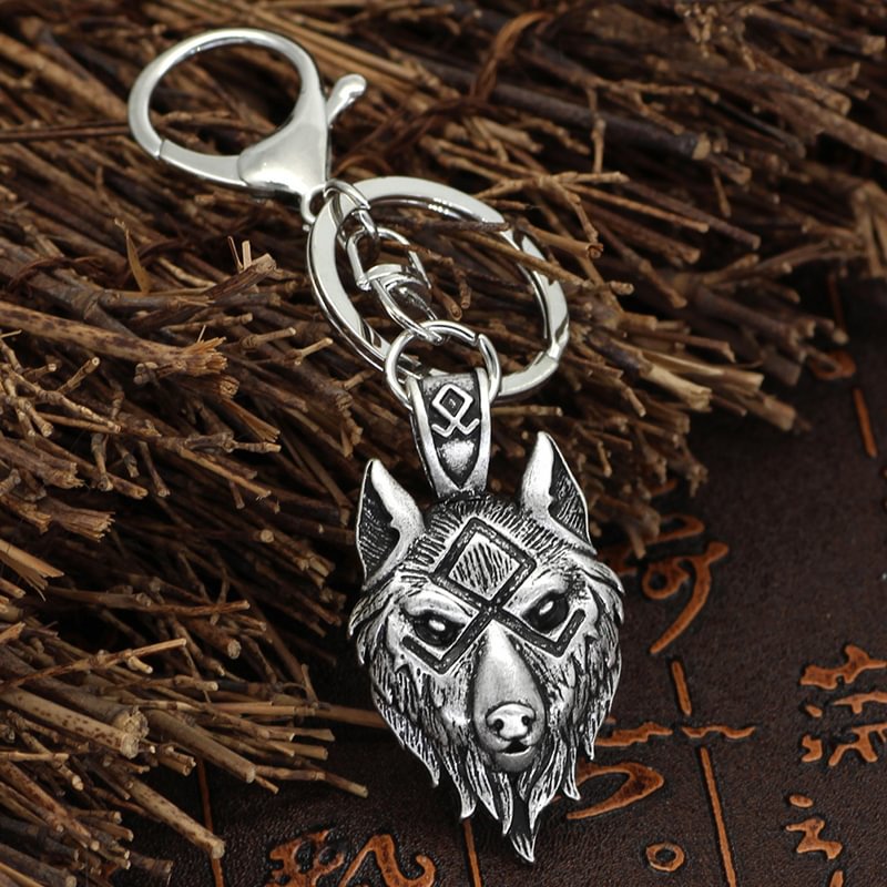 Viking Wolf Head Keychain Accessory