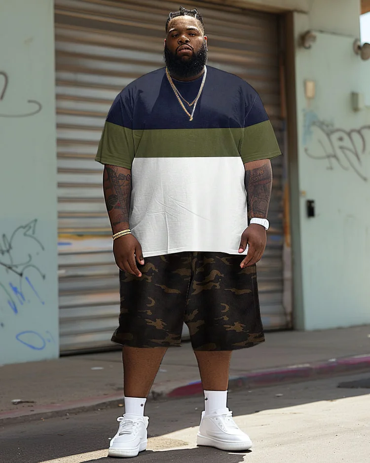 Men's Plus Size Casual Simple Color Matching Camouflage Print T-shirt Shorts Suit