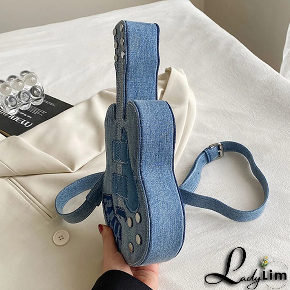 Blue Casual Patchwork Zipper Violin Messenger Bag