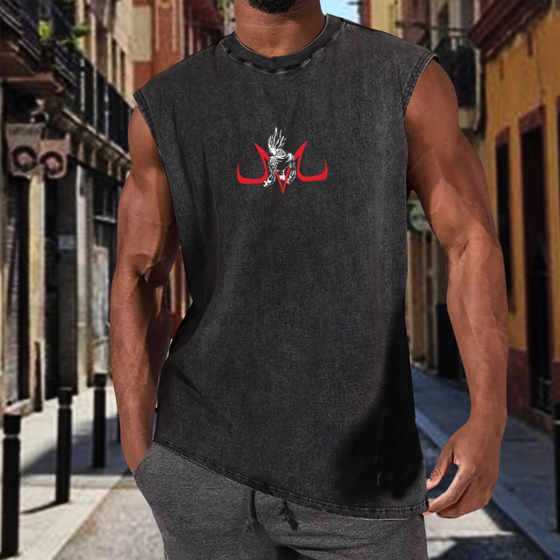 Casual Batik Anime Print Fitness Vest