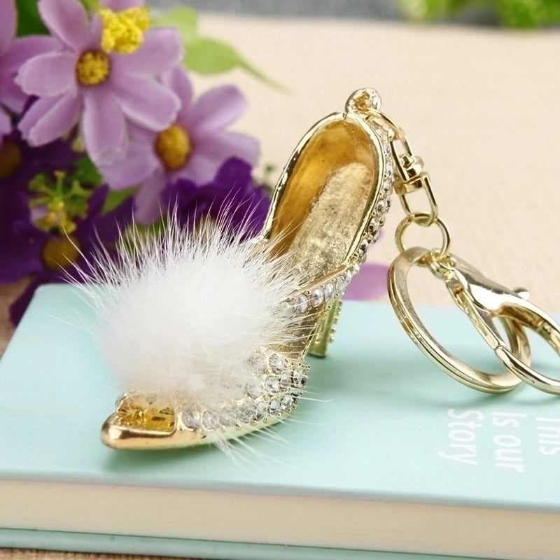 Elegant Lady High Heel Metal Inlay Rhinestones Women’s Bag Pendant Keychain