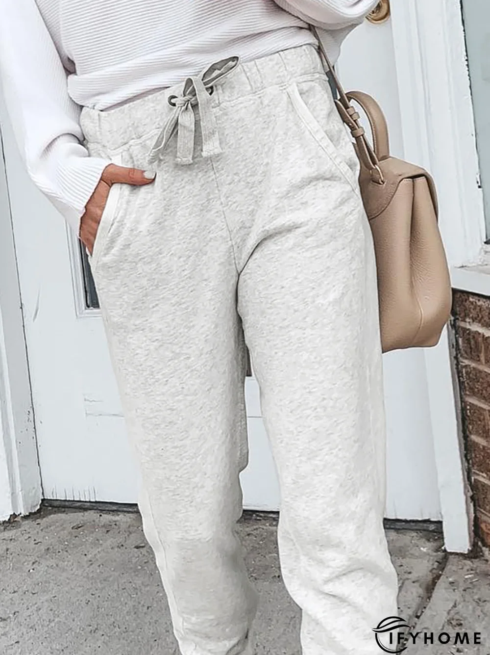 Casual Plain Autumn Natural Micro-Elasticity Daily Harem pants Regular Regular Size Sweatpants for Women | IFYHOME