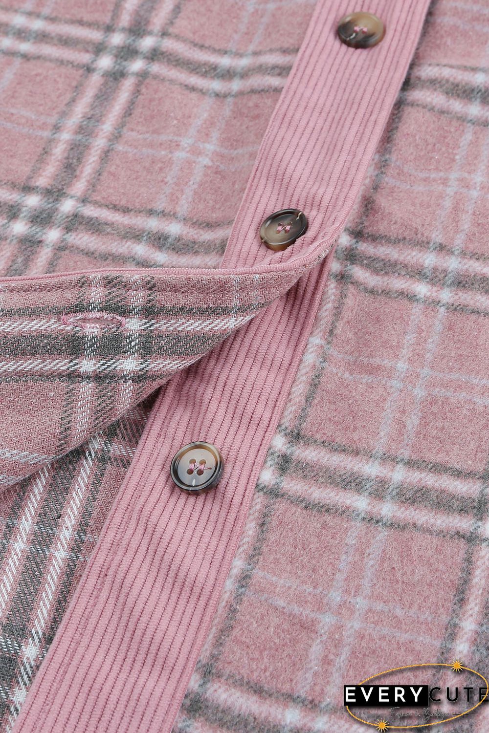 Pink Corduroy Plaid Pattern Shacket