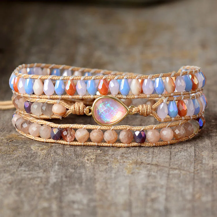 Opal crystal multi-layered wrap bracelet