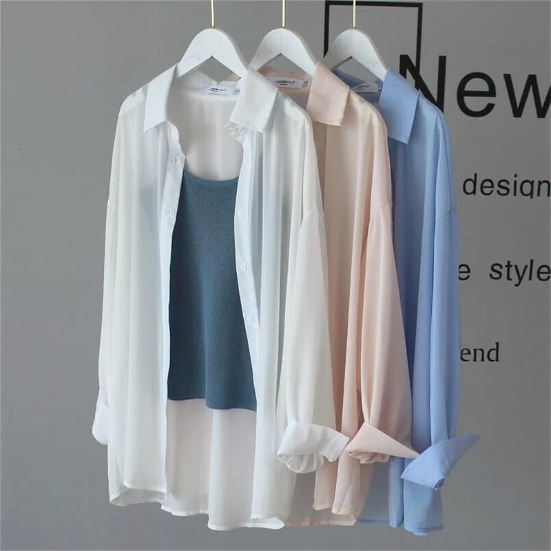 Uveng Uveng Chiffon Sun T-Shirt Women's Spring And Summer Breathable Long-Sleeved Shirt Shades Pure Color Thin Shirt Coat