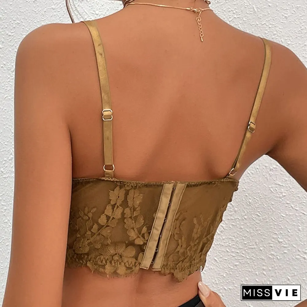Lace Street Perspective Open Back Solid Color Sling Bra