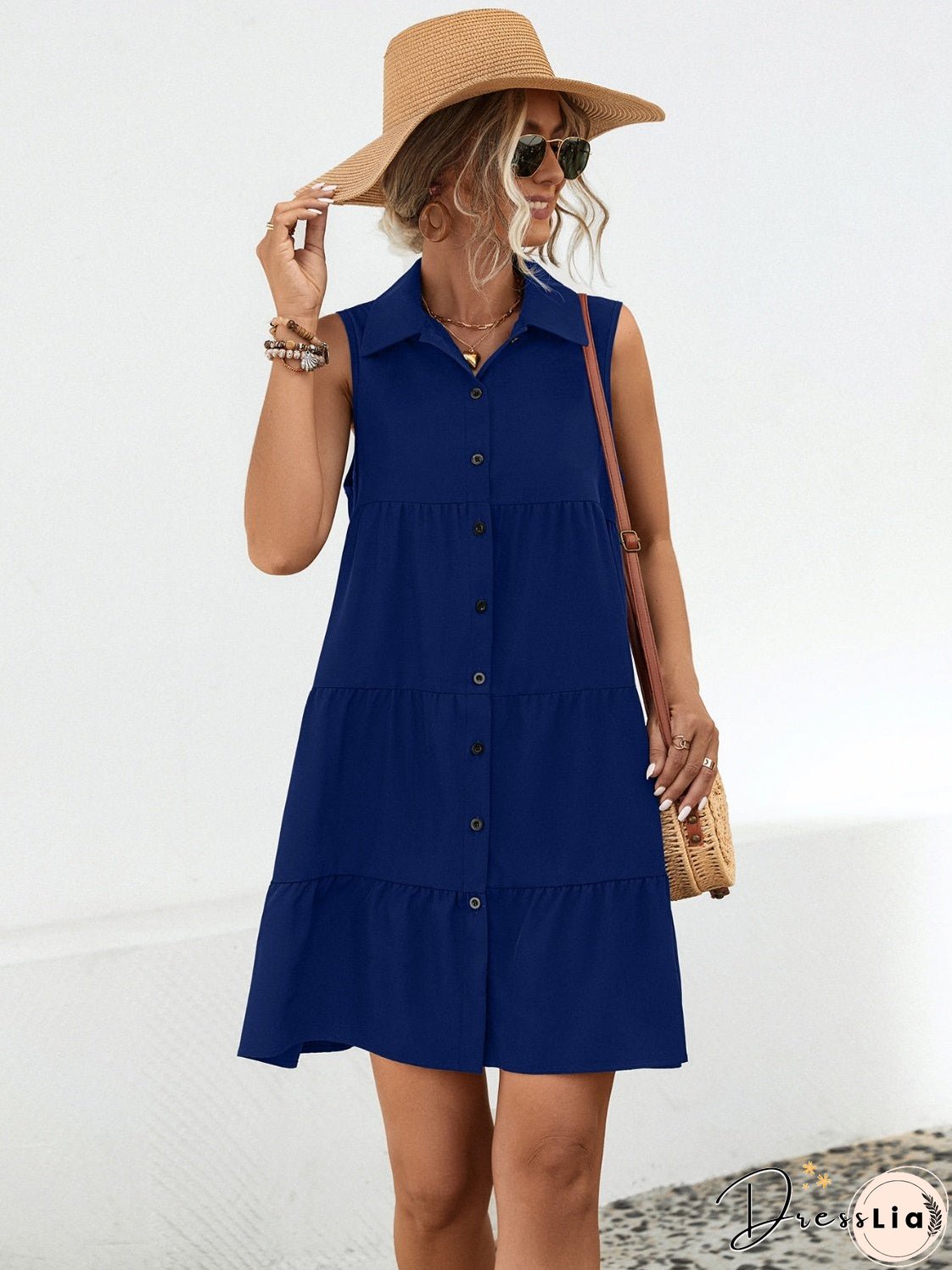 Button Up Sleeveless Mini Dress