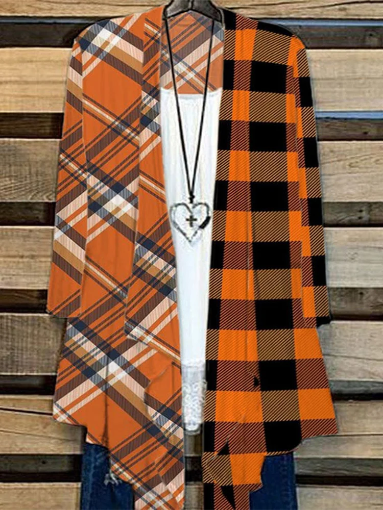 Women's Autumn Orange Check Cardigan