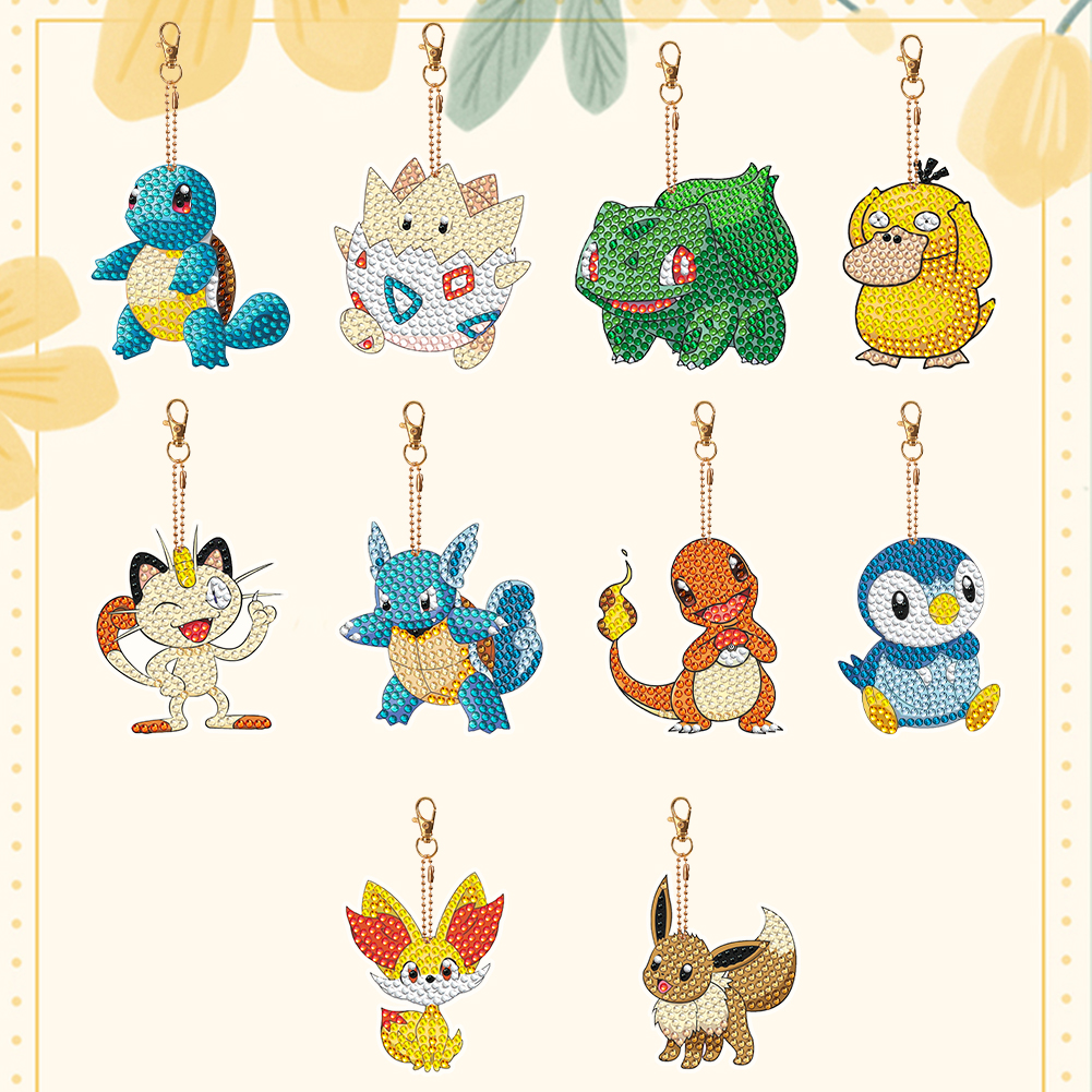 6pcs DIY Double Sided Handmade Art Diamond Keychains Pokemon for Gifts  (YS121)