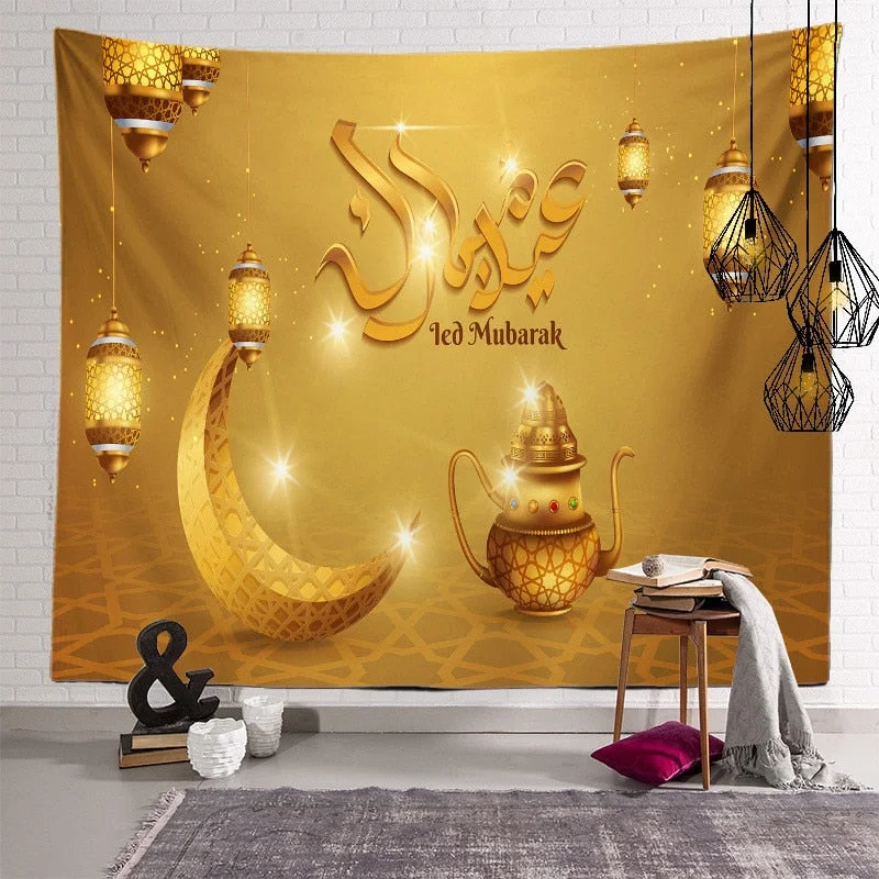 2021 Ramadan Decorations Home Tapestry Moon Star Eid Mubarak Wall Hanging Tapestries Decor Living Room Bedroom Background Decor