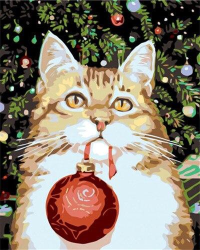 

Cat And Christmas Tree – Paint By Numbers - 40*50CM, 501 Original