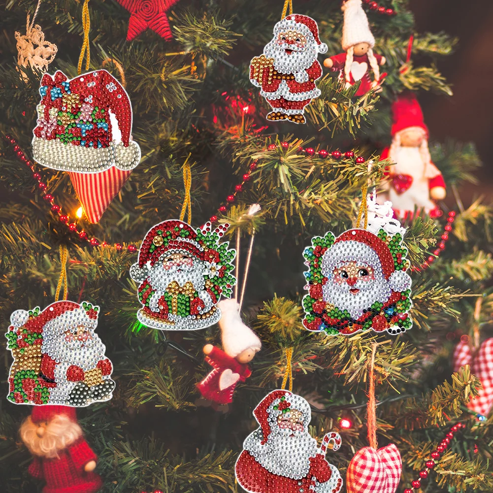 12Pcs Xmas Theme 2D Flat DIY Diamond Christmas Tree Pendant Wall Door Decoration
