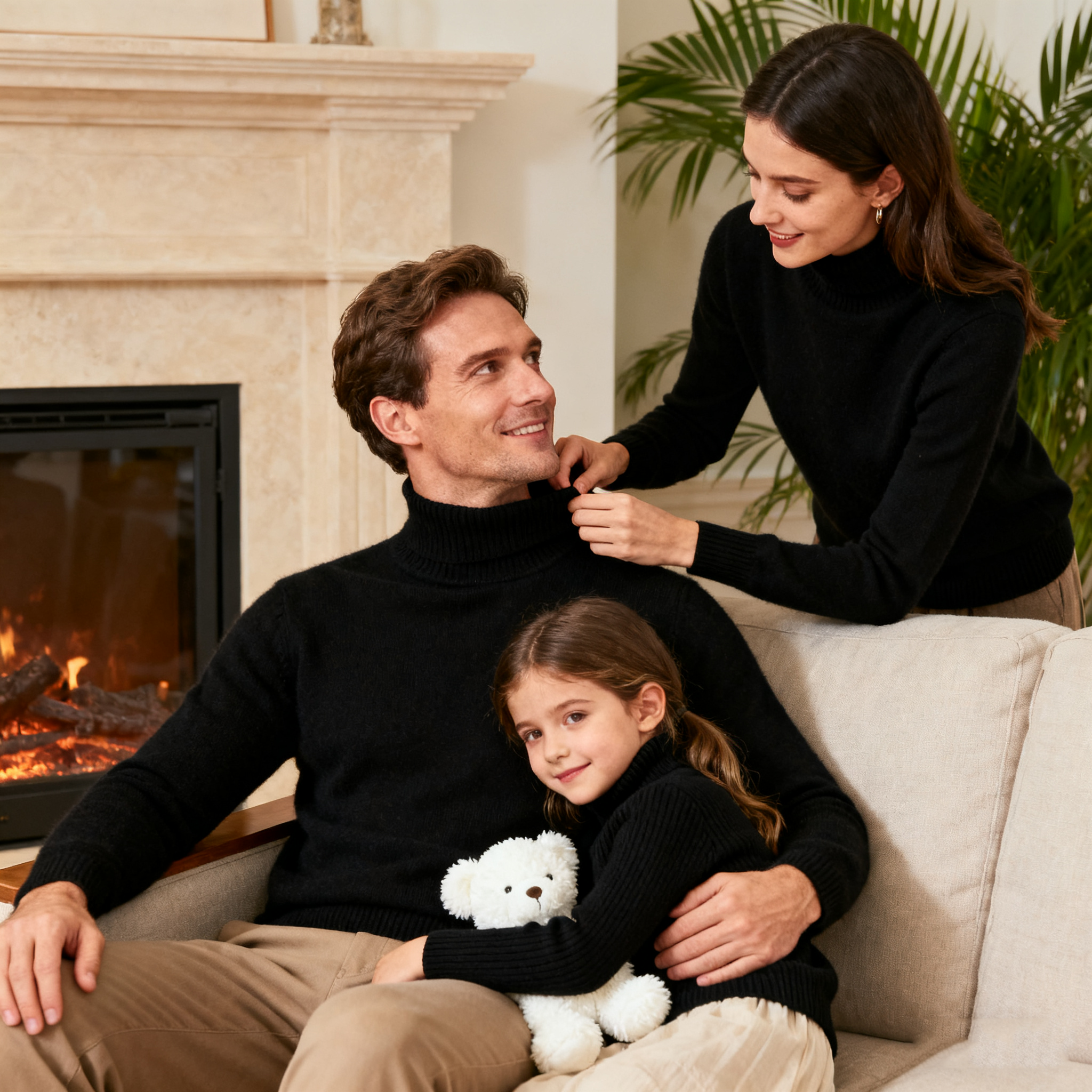 Family Matching Black Cashmere Sweater REAL SILK LIFE