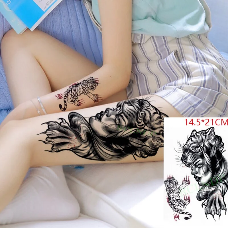Sdrawing Temporary Tattoo Sticker Red Rose Dragon Lion Tiger Animal Tatto Stickers Flash Tatoo Fake Tattoos for Men Women