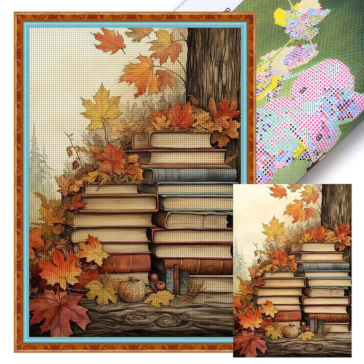 Books And Maple Leaves 11CT (40*60CM) Stamped Cross Stitch gbfke