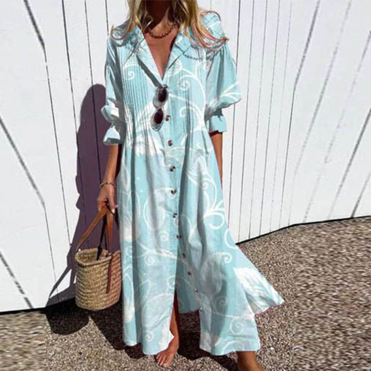 Fresh V-Neck 3/4 Sleeve Maxi Dress