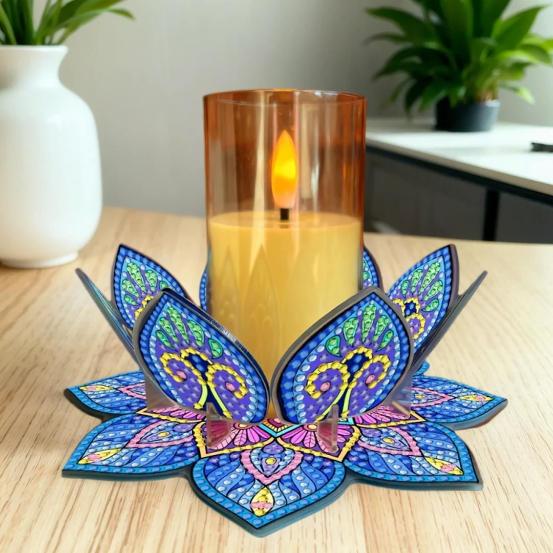 Mandala Lotus-G Acrylic DIY Diamond Painting Candle Holders Without Candles Crystal Painting Tealight Candle Stand Table Centerpiece for Adults Beginners Home Party Decor
