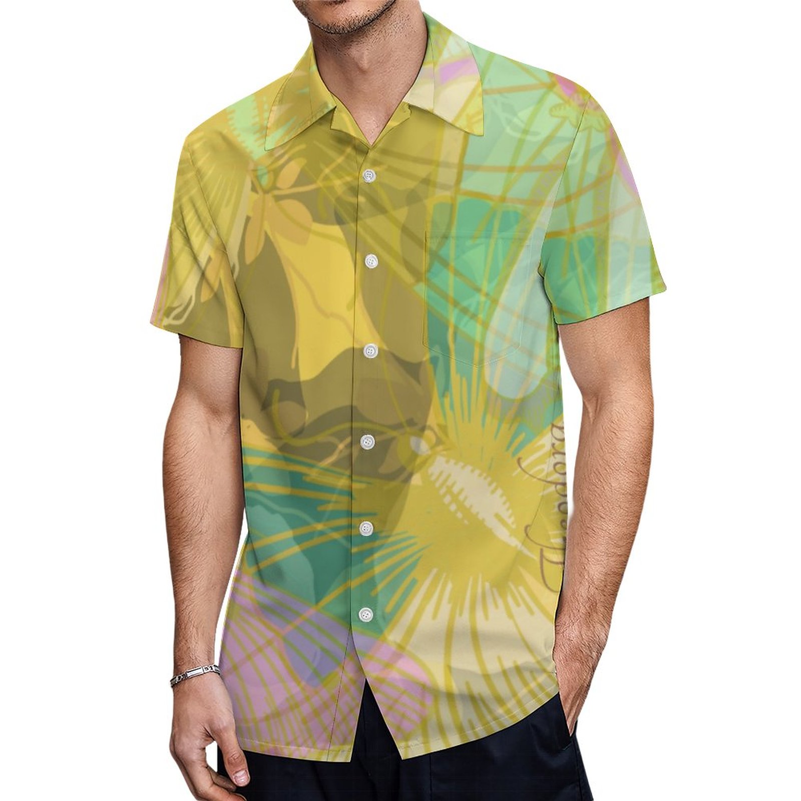 Chic Gold Butterfly Yellow Turquoise Hawaiian Shirt Mens Button Down Plus Size Tropical Hawaii Beach Shirts