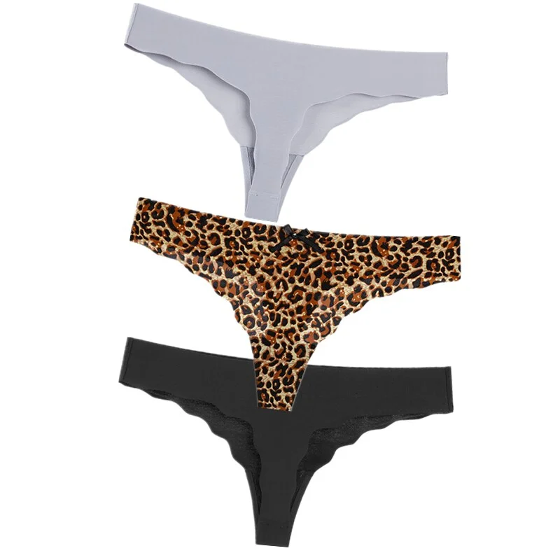 Hot 3Pcs Sexy G String & Thongs Women's Set Panties Solid Female Underwear Mid-Rise Silky Ladies Briefs Comfort Seamless Panties