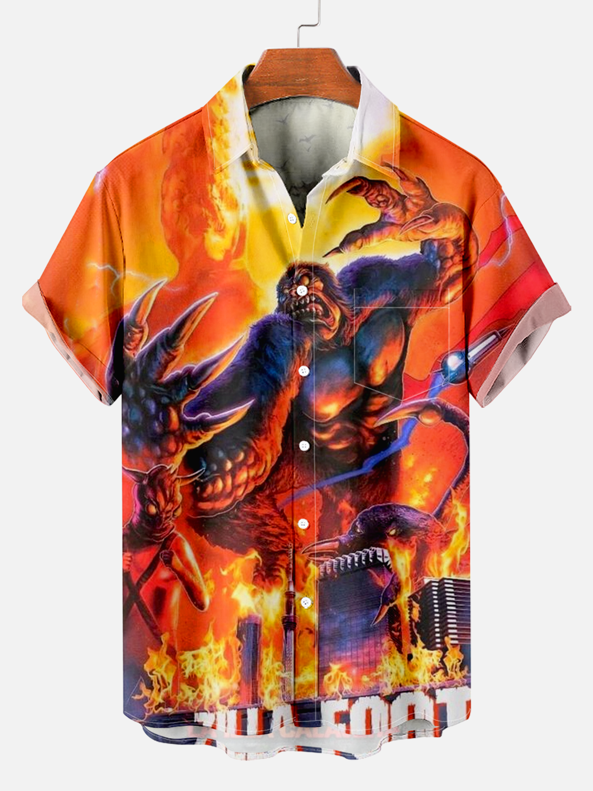 Men's Horror Giant Monster Battle Print Shirt PLUSCLOTHESMAN