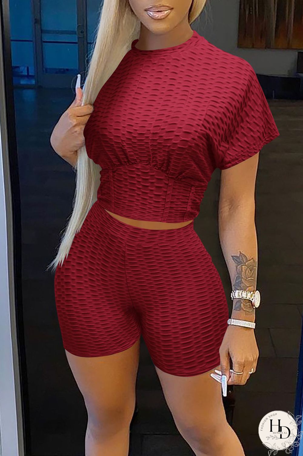 Black Casual Solid Split Joint O Neck Short Sleeve Two Pieces