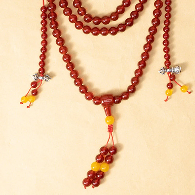 Natural Red Agate Yellow Agate 108 Beads Happiness Wealth Bracelet Mala