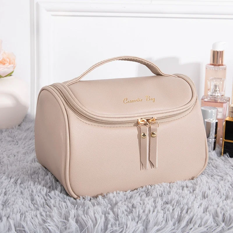 PURDORED 1 Pc  PU Leather Large Cosmetic Bag Women Zipper Waterproof Makeup Bag Female Travel Make Up Storage Beauty Case