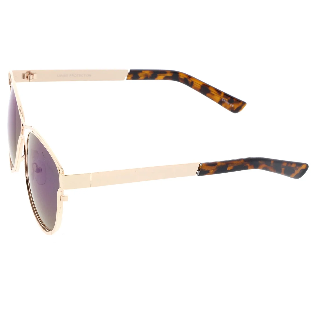 Modern Open Metal Colored Mirror Lens Horn Rimmed glasses 56mm