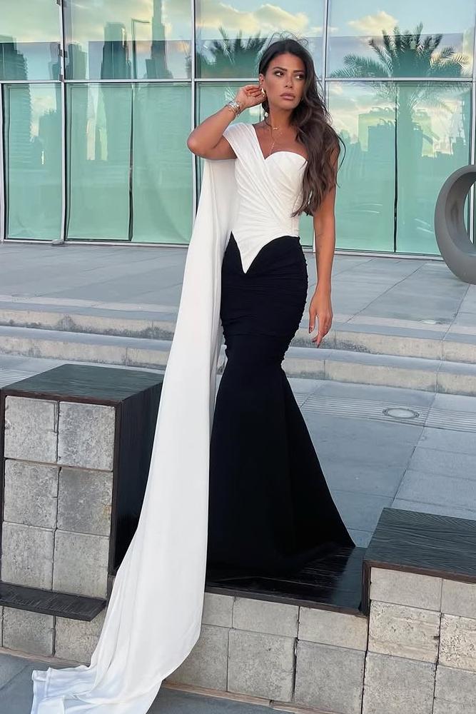 Lvs&Broner One Shoulder Sleeveless Long Mermaid Prom Dress With Pleated 