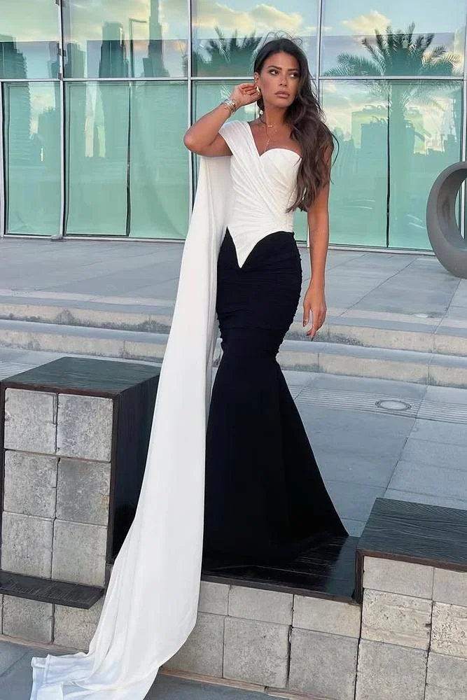 Hellodresses One Shoulder Sleeveless Long Mermaid Prom Dress With Pleated 