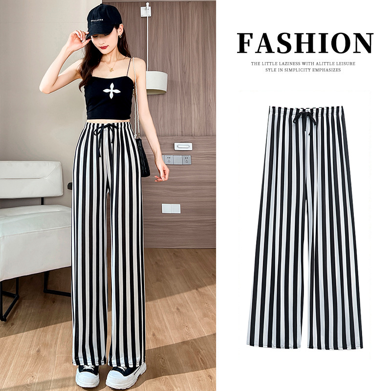 Nulclover costume ideas women Summer Women's Ice Silk Loose Wide Leg Pants Fashion Personality High Waist Casual Pants Ink Tie Dyed Floor Dragging Pants