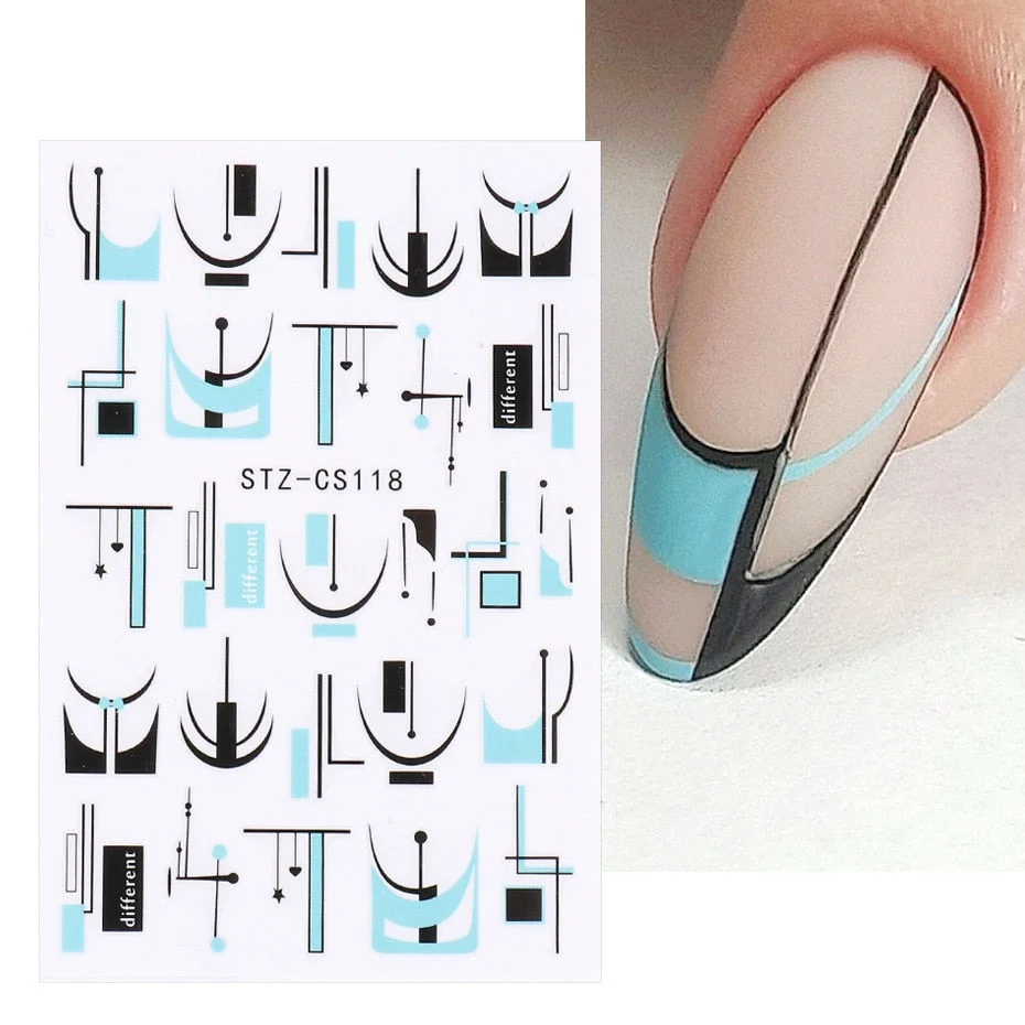 3D Swirl Lines Nail Sticker Geometry Irregular Whirling Wave Cow Print Decal on Nails Art Charms Manicure Slider Tip Accessories-Nail Inspo